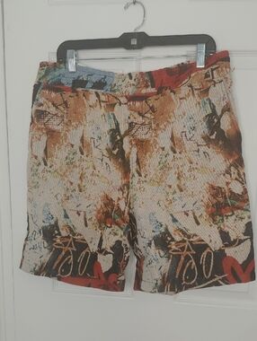 Abstract Print Men's Flat Front Shorts - Multicolor
